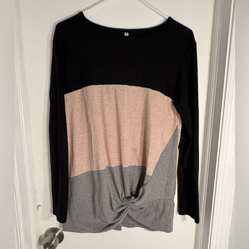 Colorblock Long Sleeve Top - Black, Pink, and Gray